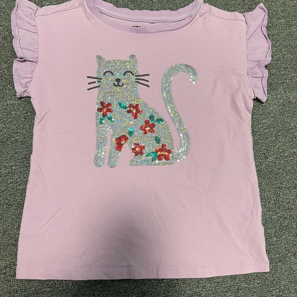 Charming Lilac Cat Graphic Tee for Kids